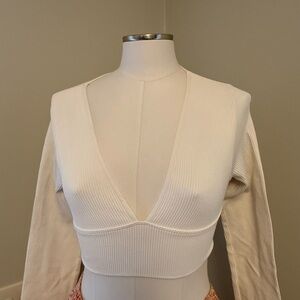 Garage Cream V-Neck Ribbed Crop Top